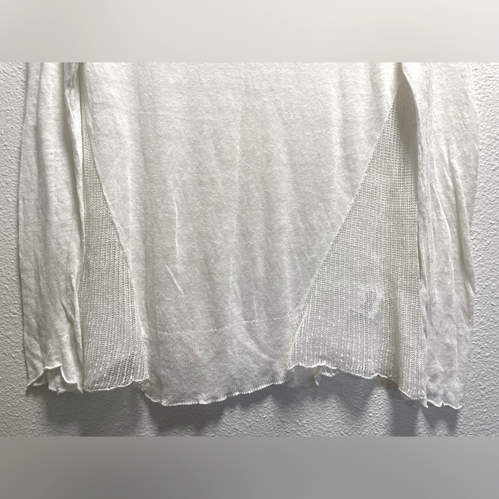 Eileen Fisher Hemp Blend Knit Sheer Long Sleeve Blouse  Italian Yarn White Small - Picture 4 of 8